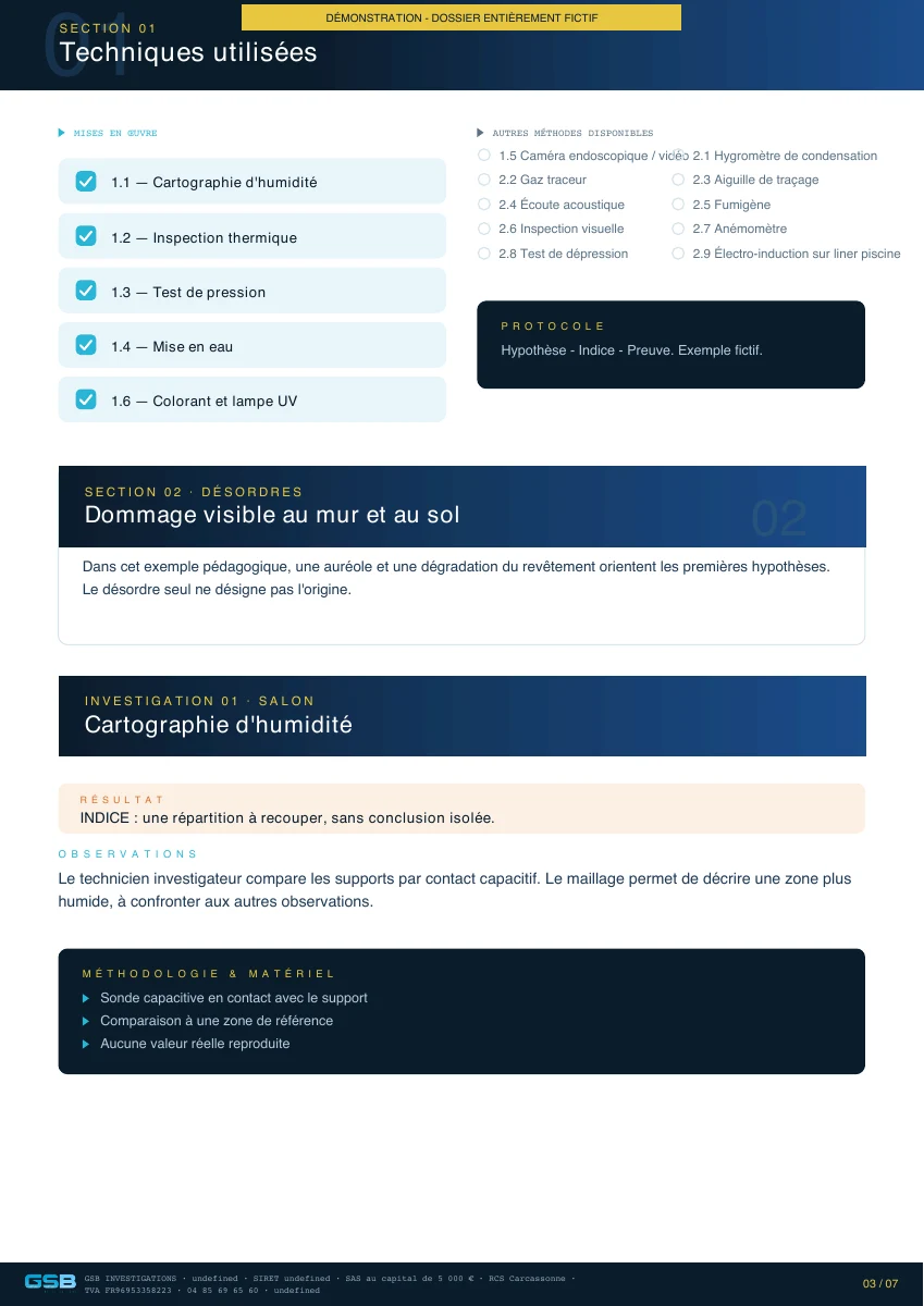 Page 3 : Techniques, désordres et humidité. Démonstration fictive.