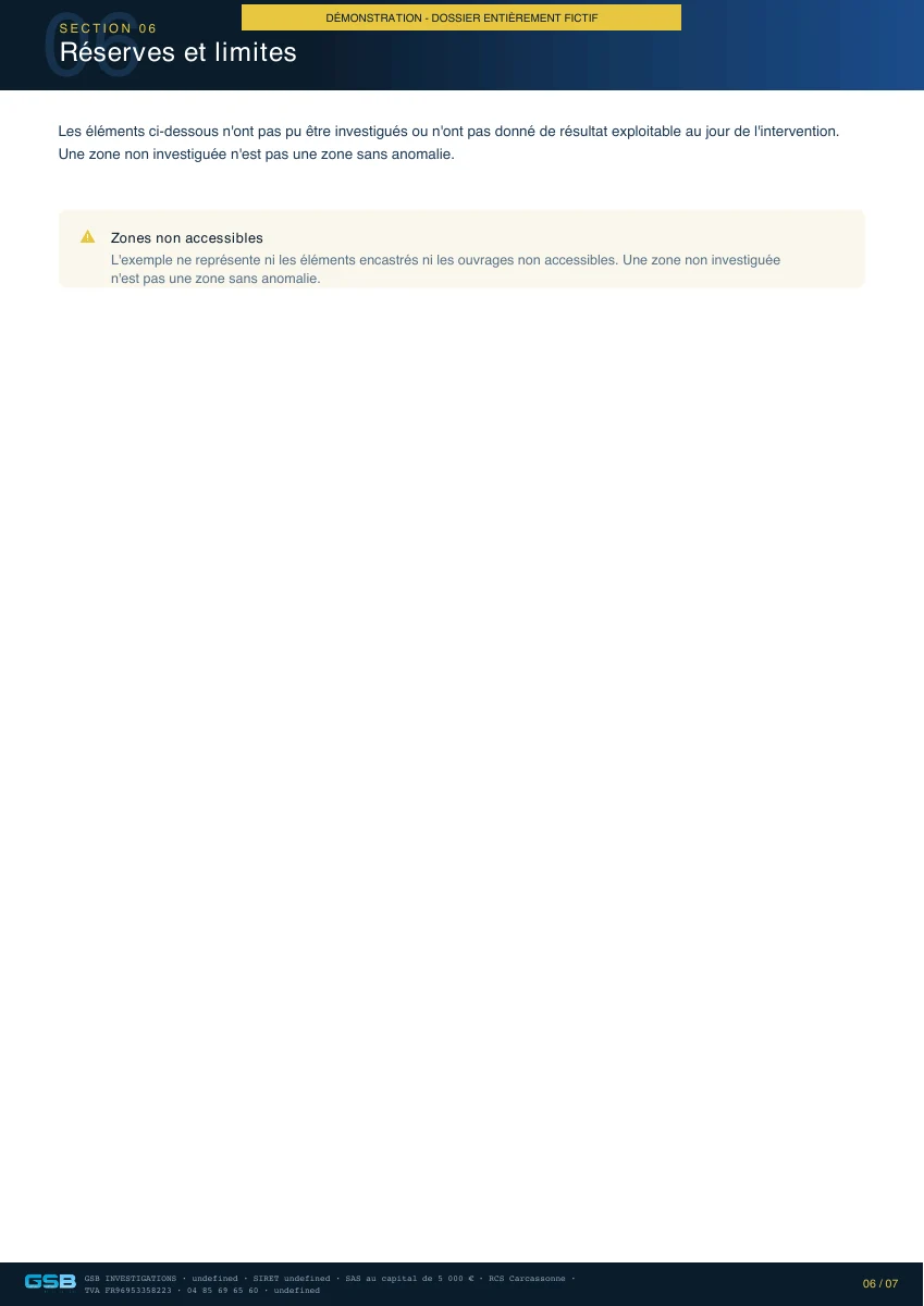 Page 6 : Réserves et limites. Démonstration fictive.